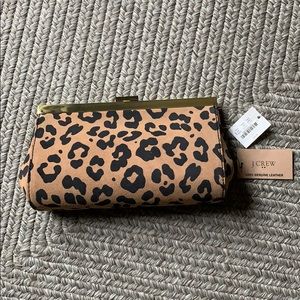 J. Crew Factory Leather Leopard Print Clutch. NWT.